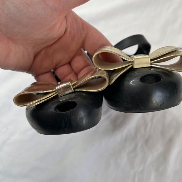 Mini Melissa Black Gold Bow Jelly Maryjane Flats Kids Size 12 Eu 30 - Picture 9 of 11